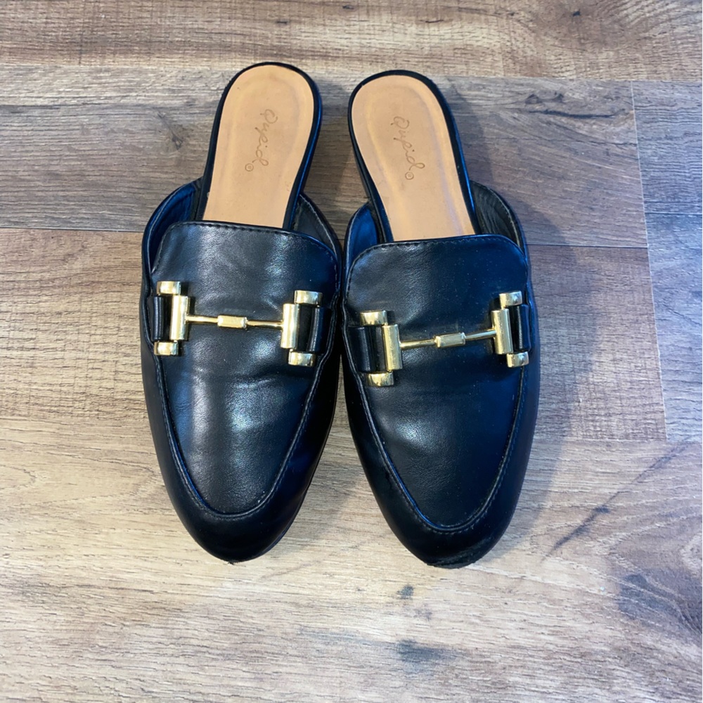 Qupid Black Mules with Gold Deatil. Size 5